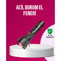 Mey İthalat® Acil Durum El Feneri Çekiç ve Pusula Özellikli Güçlü Işık