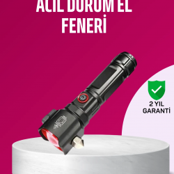Mey İthalat® Acil Durum El Feneri Çekiç ve Pusula Özellikli Güçlü Işık