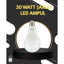 Mey İthalat® Acil Durumlar İçin Şarjlı LED Ampul 6400K Soğuk Beyaz 30 Watt