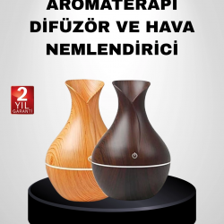 Mey İthalat® Ahşap Desenli Aromaterapi Difüzör 130 ml Ultrasonik ve 7 Renk LED Işıklı