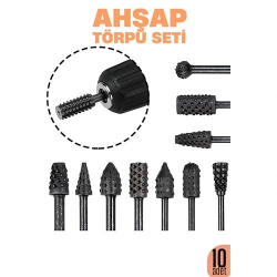 Mey İthalat® Ahşap Oyma Törpü Seti – 10'lu Matkap Ucuna Şekillendirme Takımı