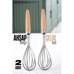Mey İthalat® Ahşap Saplı Çelik Çırpıcı - Yumurta ve Sos Çırpıcı, Mutfak Çırpıcısı, Çırpma Teli