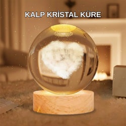 Mey İthalat® Ahşap Standlı Kalp Motifli Işıklı Cam Küre Hediye Seçeneği