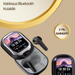 Mey İthalat® Akıllı Ekranlı Bluetooth 5.4 Kablosuz Kulaklık – Dokunmatik ve Şarj Kutulu