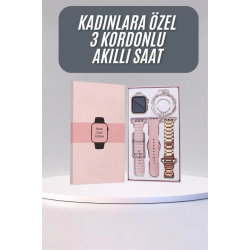 Mey İthalat® Akıllı Saat 3 Kordonlu Ve Aksesuarlı Bayanlar Için Şık Rose renk