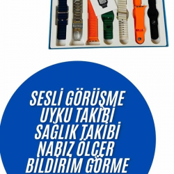 Mey İthalat® Akıllı Saat 7 Kordon Hediyeli Takvim Alarm Nabız Ölçer Bildirim Görme Sesli Görüşme