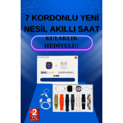 Mey İthalat® Akıllı Saat 7 Kordonlu Kulaklık Hediyeli Nabız Ölçer Uyku Takibi Sesli Görüşme