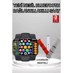 Mey İthalat® Akıllı Saat Arama Görüşme Bildirim Görme Uyku ve Sağlık Takibi Nabız Ölçer 3 Kordon Hediyeli