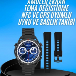 Mey İthalat® Akıllı Saat Çelik Kordonlu Amoled Ekran Android ve İOS Uyumlu Çağrı Cevaplayabilen