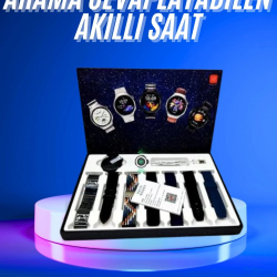 Mey İthalat® Akıllı Saat Çoklu Kordon Seçenekli Dokunmatik Ekran Nabız Sensörlü