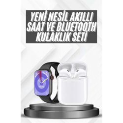Mey İthalat® Akıllı Saat Gümüş Kasa Bluetooth Kulaklık Hediyeli Çok Fonksiyonlu İkili Set
