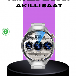 Mey İthalat® Akıllı Saat Metal Kordonlu Tam Ekran AMOLED – Arama ve Sağlık Takip Özellikli