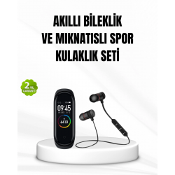 Mey İthalat® Akıllı Spor Bilekliği ve Gürültü Önleyici Bluetooth Kulaklık Seti