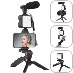 Mey İthalat® Akıllı Telefon Vlog Kiti Tripod Mini Mikrofonlu Telefon Tutucu