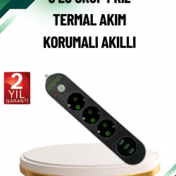 Mey İthalat® Akım Korumalı Anahtarlı USB Girişli Üçlü Priz