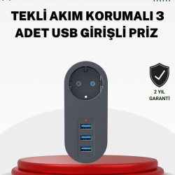 Mey İthalat® Akım Korumalı USB’li Priz – Güçlü 2500W, Isı ve Çocuk Koruması