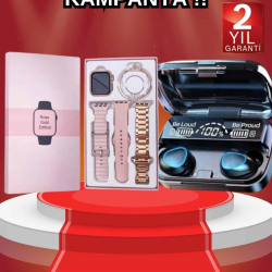 Mey İthalat® Aksesuar Hediyeli Akıllı Saat ve Dijital Göstergeli Powerbankli Bluetooth Kulaklık