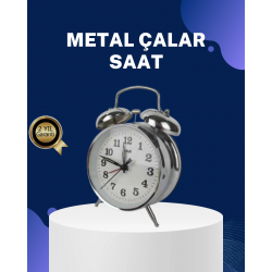 Mey İthalat® Alarmlı Dekoratif Yuvarlak Masa Saati Gümüş Renk Sessiz ve Işıklı