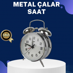 Mey İthalat® Alarmlı Dekoratif Yuvarlak Masa Saati Gümüş Renk Sessiz ve Işıklı