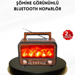 Mey İthalat® Alev Işığı Efektli Solar Bluetooth Hoparlör Radyo Destekli Taşınabilir Model