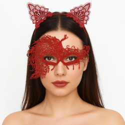 Mey İthalat® Alevin Zarafeti Kırmızı Dantel Maske ve Taç Seti 4 No – Kadın Kostüm Tamamlayıcı