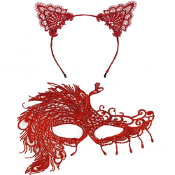 Mey İthalat® Alevin Zarafeti Kırmızı Dantel Maske ve Taç Seti 4 No – Kadın Kostüm Tamamlayıcı