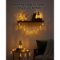 Mey İthalat® Altın Fener Detaylı Pilli Ramazan LED Işık Ev Dekorasyonu