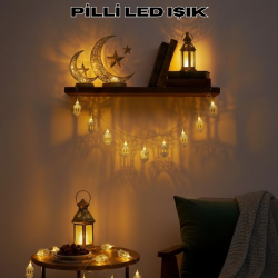 Mey İthalat® Altın Fener Detaylı Pilli Ramazan LED Işık Ev Dekorasyonu