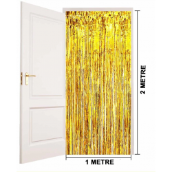 Mey İthalat® Altın Gold Renk Ekstra Metalize Parlak Saçaklı Arka Fon Perde İthal  1x2 Metre