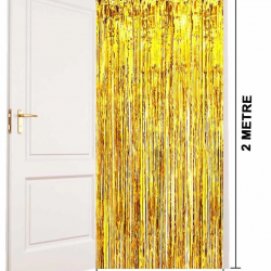 Mey İthalat® Altın Gold Renk Ekstra Metalize Parlak Saçaklı Arka Fon Perde İthal  1x2 Metre