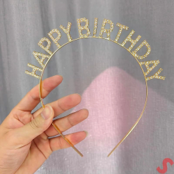 Mey İthalat® Altın Gold Renk Kristal Taşlı Parlak Happy Birthday Taç 16x17 cm
