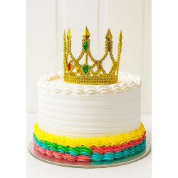 Mey İthalat® Altın Işıltılı İnce Pasta Tacı Pasta Üstü Taç Plastik Malzeme 8x8 cm