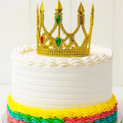 Mey İthalat® Altın Işıltılı İnce Pasta Tacı Pasta Üstü Taç Plastik Malzeme 8x8 cm