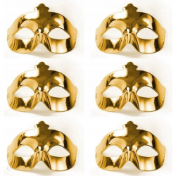 Mey İthalat® Altın Metalize Renk Düz Balo Parti Maskesi 6 Adet