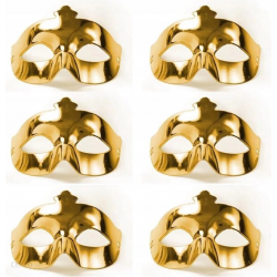 Mey İthalat® Altın Metalize Renk Düz Balo Parti Maskesi 6 Adet