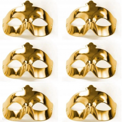 Mey İthalat® Altın Metalize Renk Düz Balo Parti Maskesi 6 Adet