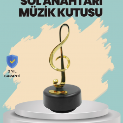 Mey İthalat® Altın Nota Sol Anahtarı Müzik Box Döner Mekanizmalı Hediyelik
