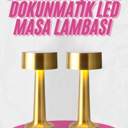 Mey İthalat® Altın Rengi Masa ve Gece Lambası Dokunmatik Şarjlı Masa Lambası