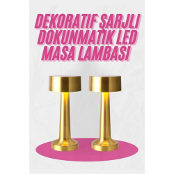 Mey İthalat® Altın Rengi Masa ve Gece Lambası Dokunmatik Şarjlı Masa Lambası