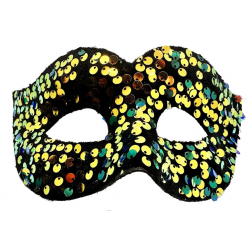 Mey İthalat® Altın Renk Arkadan Lastikli Pul Payet İşlemeli Balo After Parti Maskesi