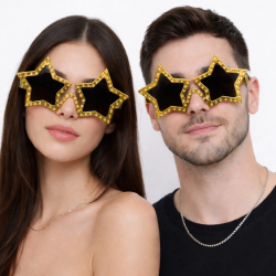 Mey İthalat® Altın Renk Disko Yıldızı Parti Gözlüğü 16X7 cm