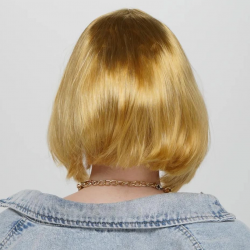 Mey İthalat® Altın Renk Düz Kesim Küt Parti Peruğu Kısa Takma Saç