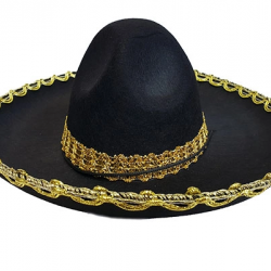 Mey İthalat® Altın Renk Şeritli Meksika Mariachi Latin Şapkası 55 cm Çocuk