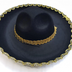 Mey İthalat®  Altın Renk Şeritli Meksika Mariachi Latin Şapkası 55 cm Çocuk