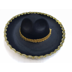 Mey İthalat® Altın Renk Şeritli Meksika Mariachi Latin Şapkası 55 cm Çocuk