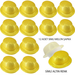 Mey İthalat® Altın Renk Simli Melon Yuvarlak Parti Şapkası 12 Adet