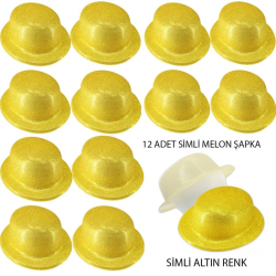 Mey İthalat® Altın Renk Simli Melon Yuvarlak Parti Şapkası 12 Adet