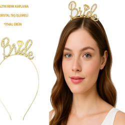 Mey İthalat® Altın Renkli Taşlı “Bride” Gelin Tacı – El Yazısı Yazı Tipiyle