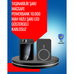 Mey İthalat® Alüminyum Alaşımlı, 20W PD Hızlı Şarj ve Manyetik Kablosuz Powerbank