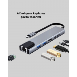 Mey İthalat® Alüminyum Kasalı MacBook USB-C Hub – 4K HDMI, USB 3.0, SD/TF Kart Girişi, PD Şarj Desteği